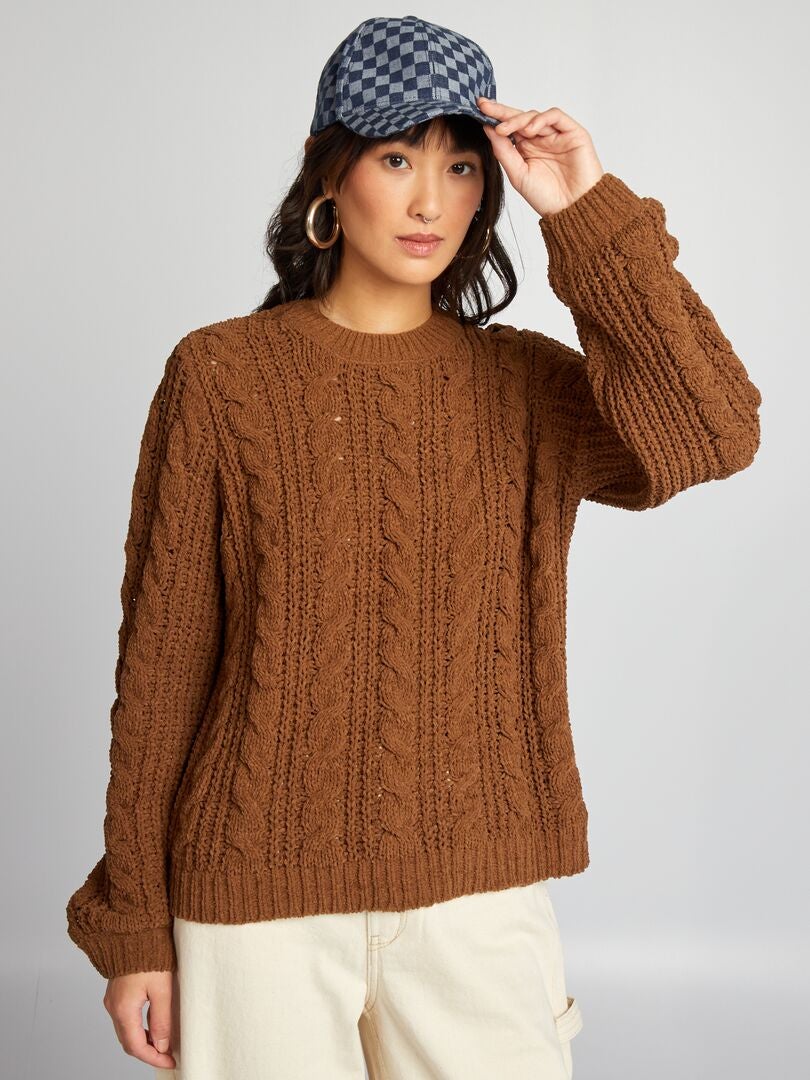 Pull en maille ajourée Kaki - Kiabi