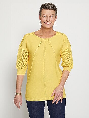 Pull en maille ajourée, manches 3/4 - Afibel