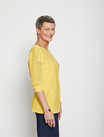 Pull en maille ajourée, manches 3/4 - Afibel