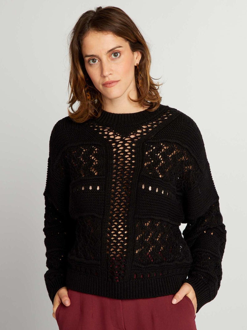 Pull en maille ajourée noir - Kiabi