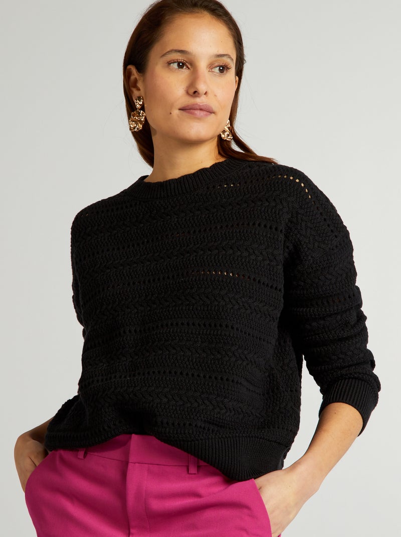Pull en maille ajourée noir - Kiabi