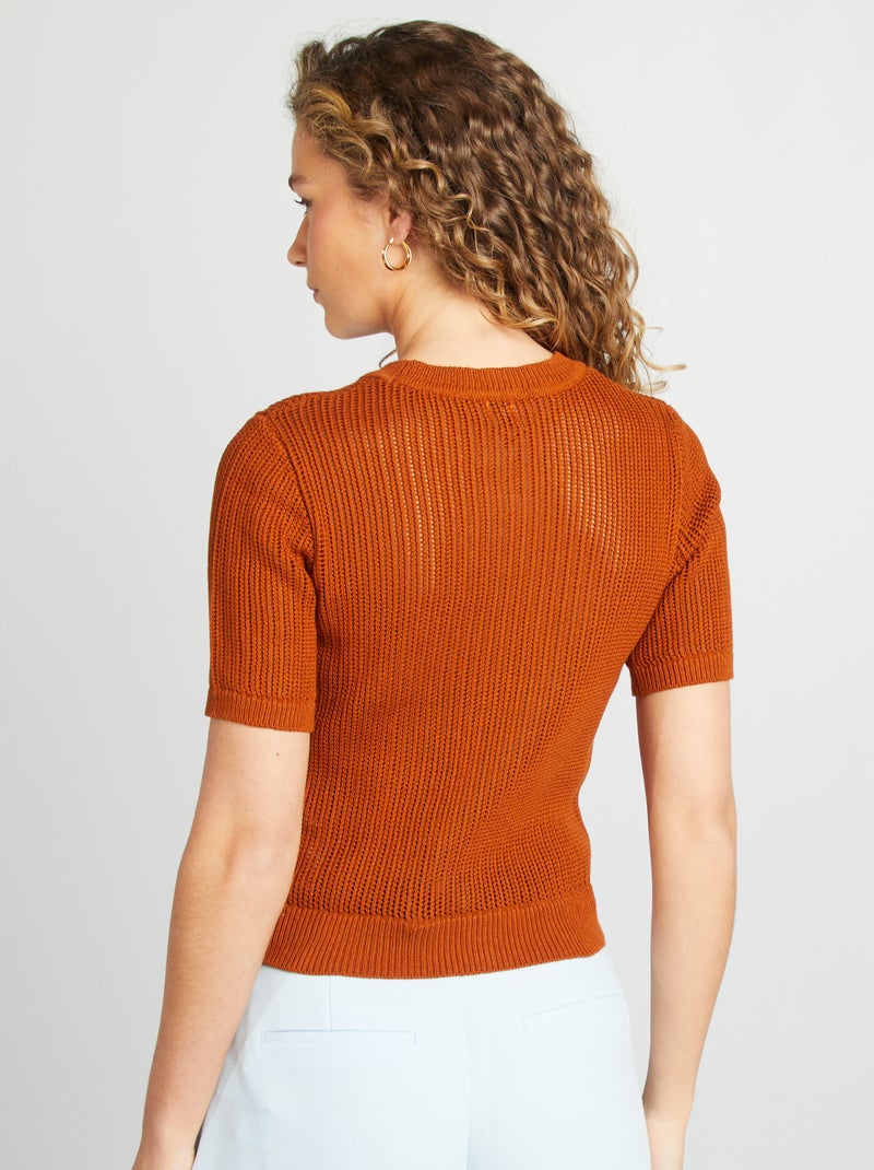 Pull en maille ajourée Orange - Kiabi