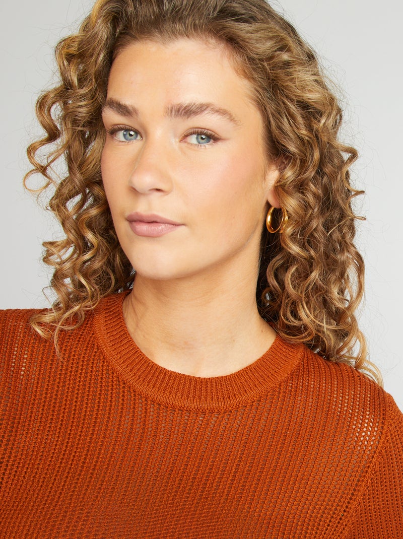 Pull en maille ajourée Orange - Kiabi