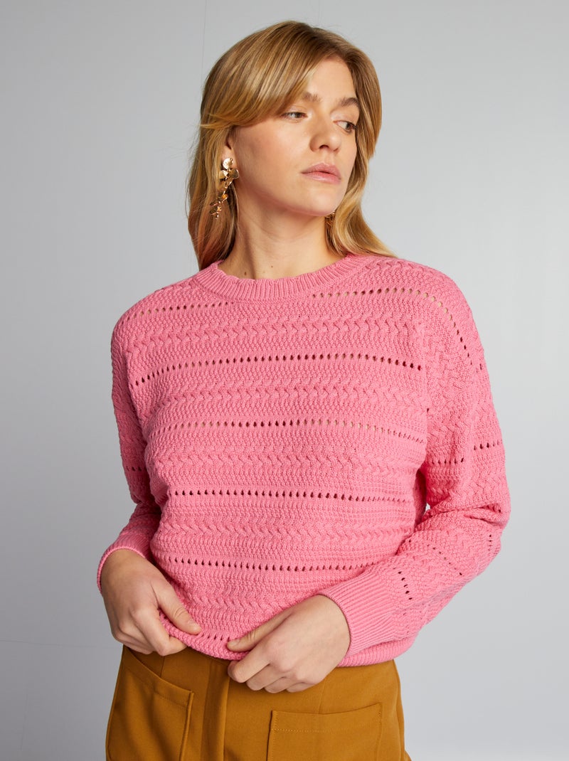 Pull en maille ajourée Rose - Kiabi