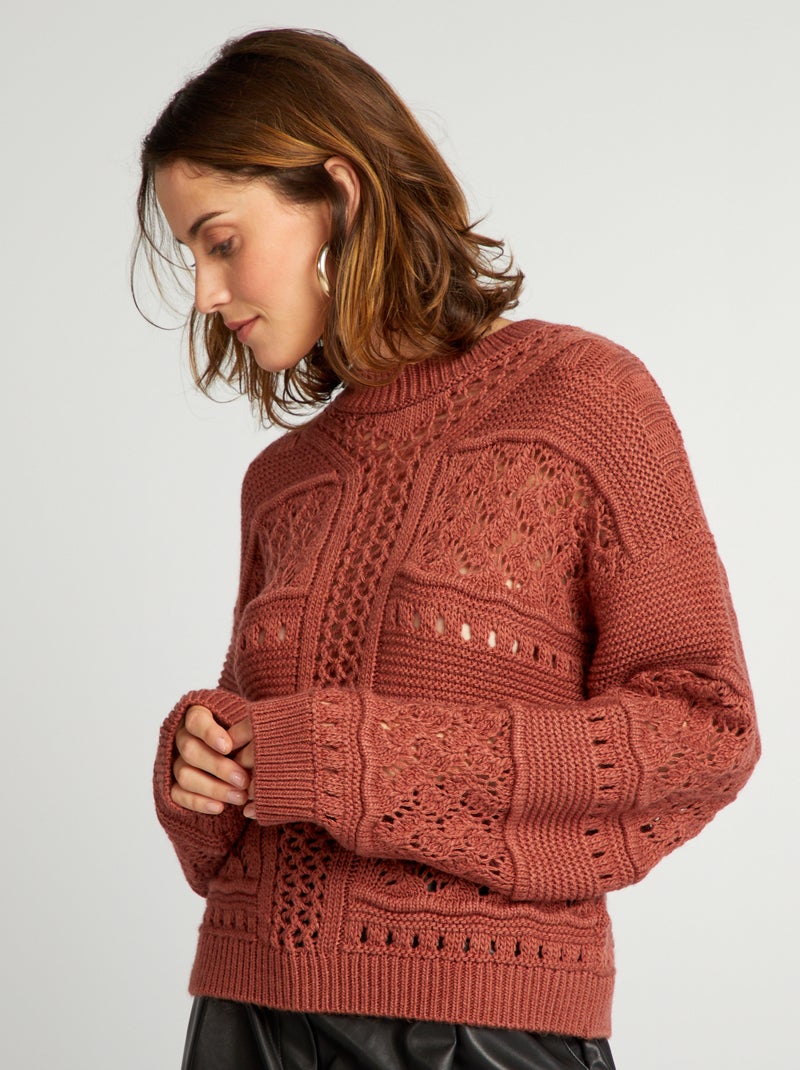 Pull en maille ajourée Rouge - Kiabi