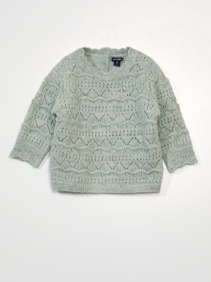 Pull en maille ajourée Vert - Kiabi