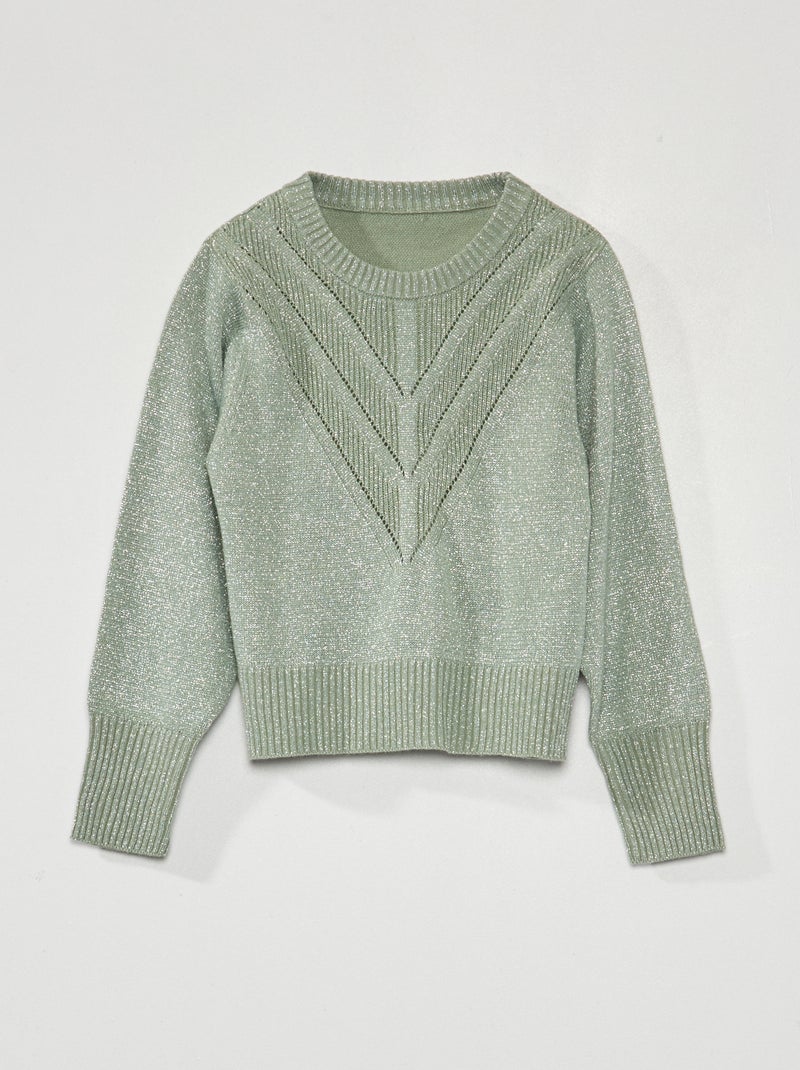 Pull en maille ajourée Vert - Kiabi