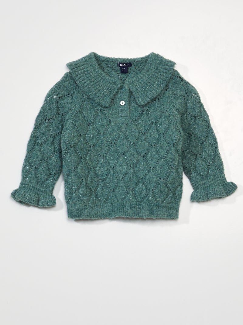 Pull en maille ajourée Vert - Kiabi