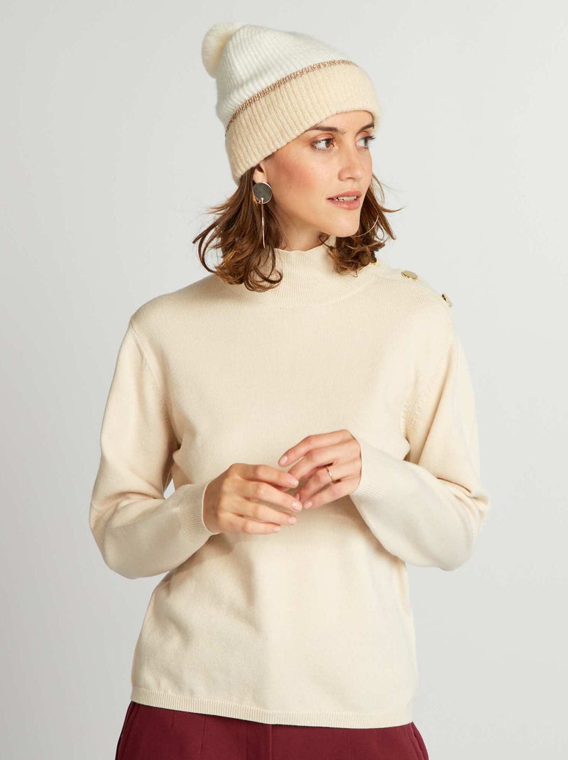 Pull en maille avec boutons fantaisie Blanc crème - Kiabi