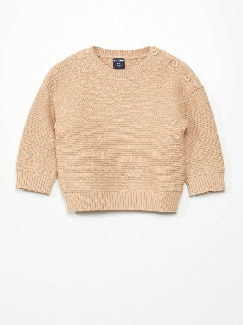 Pull en maille avec boutons sur l'épaule Beige - Kiabi