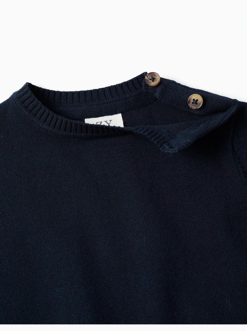 Pull en maille avec boutons sur l'épaule Bleu foncé - Kiabi