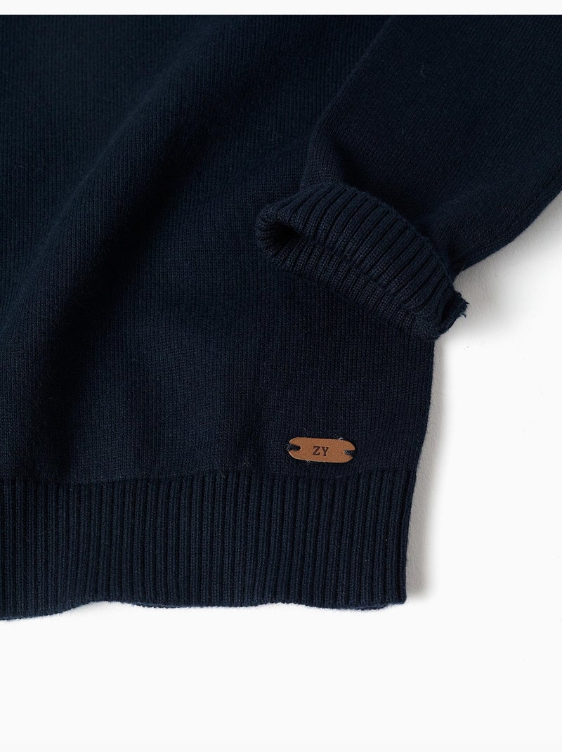 Pull en maille avec boutons sur l'épaule Bleu foncé - Kiabi