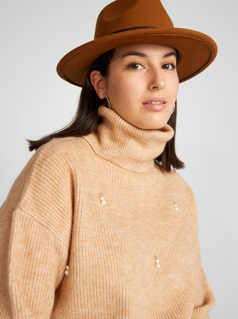Pull en maille avec breloques Beige - Kiabi