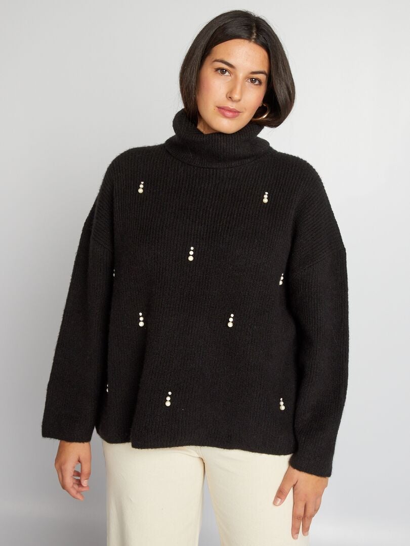 Pull En Maille Avec Breloques Noir Kiabi