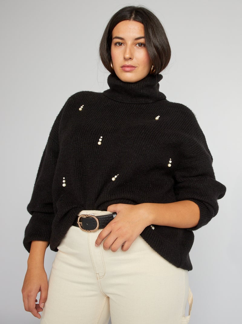 Pull en maille avec breloques noir - Kiabi