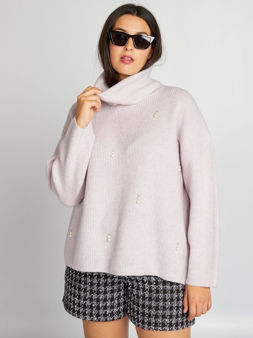 Pull En Maille Avec Breloques Violet Kiabi