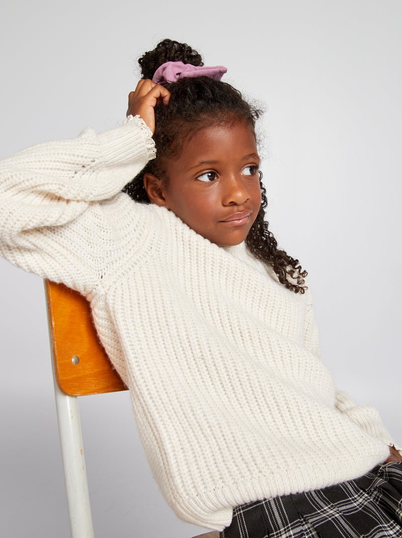 Pull en maille avec broderie anglaise Blanc - Kiabi