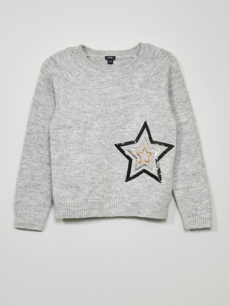 Pull en maille avec broderie en sequins Gris - Kiabi