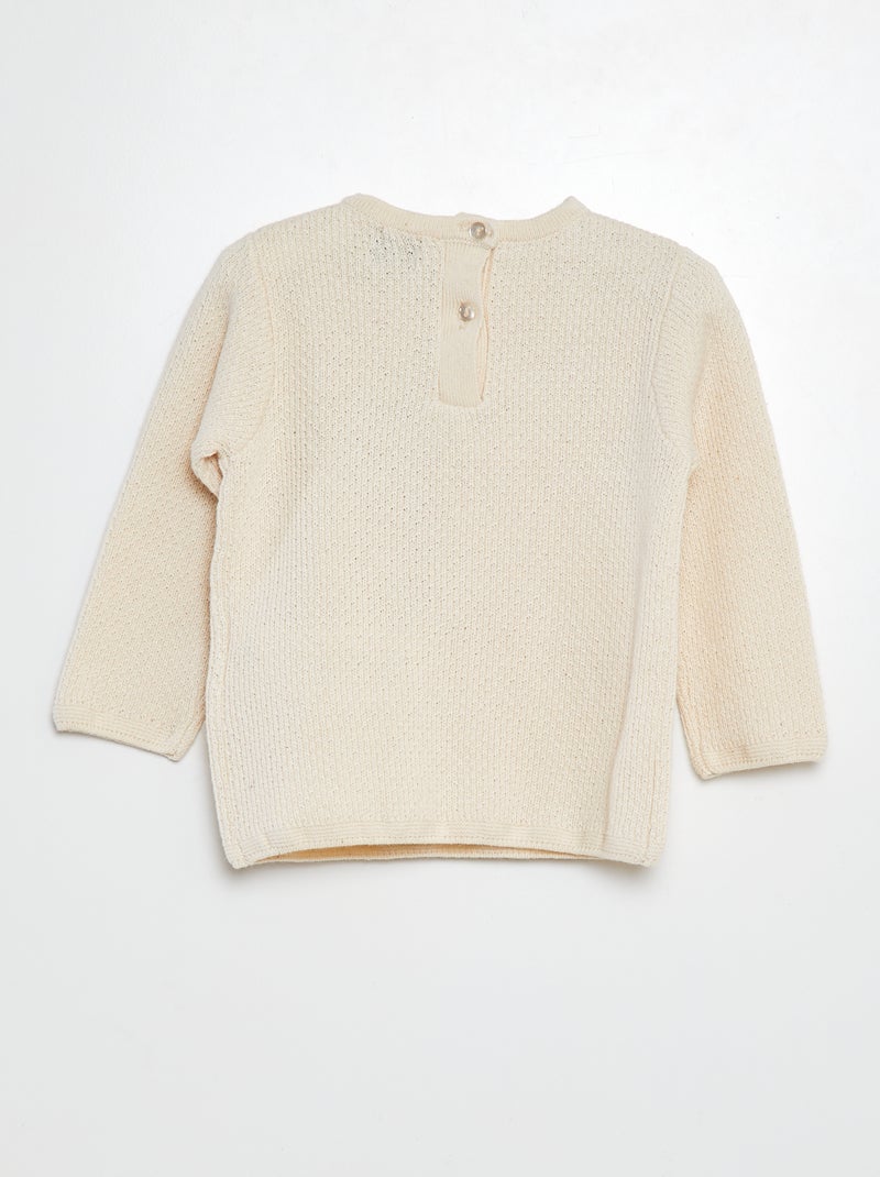 Pull en maille avec broderie fleurs BLANC - Kiabi