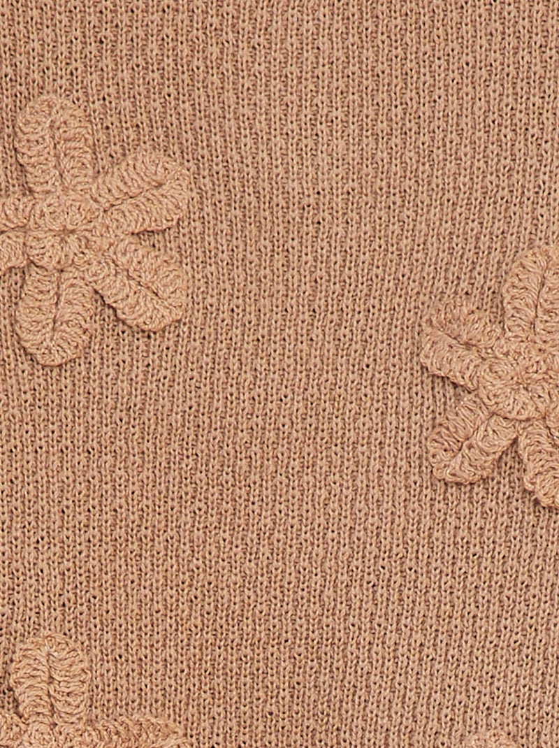 Pull en maille avec broderie fleurs MARRON - Kiabi