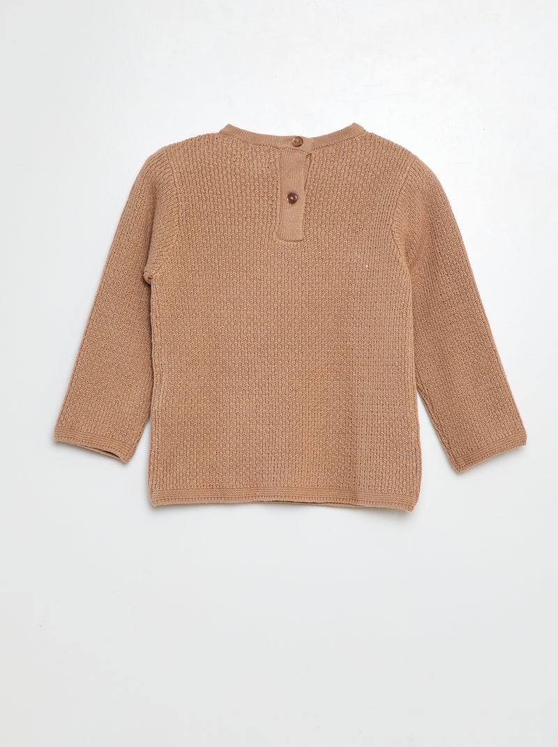 Pull en maille avec broderie fleurs MARRON - Kiabi