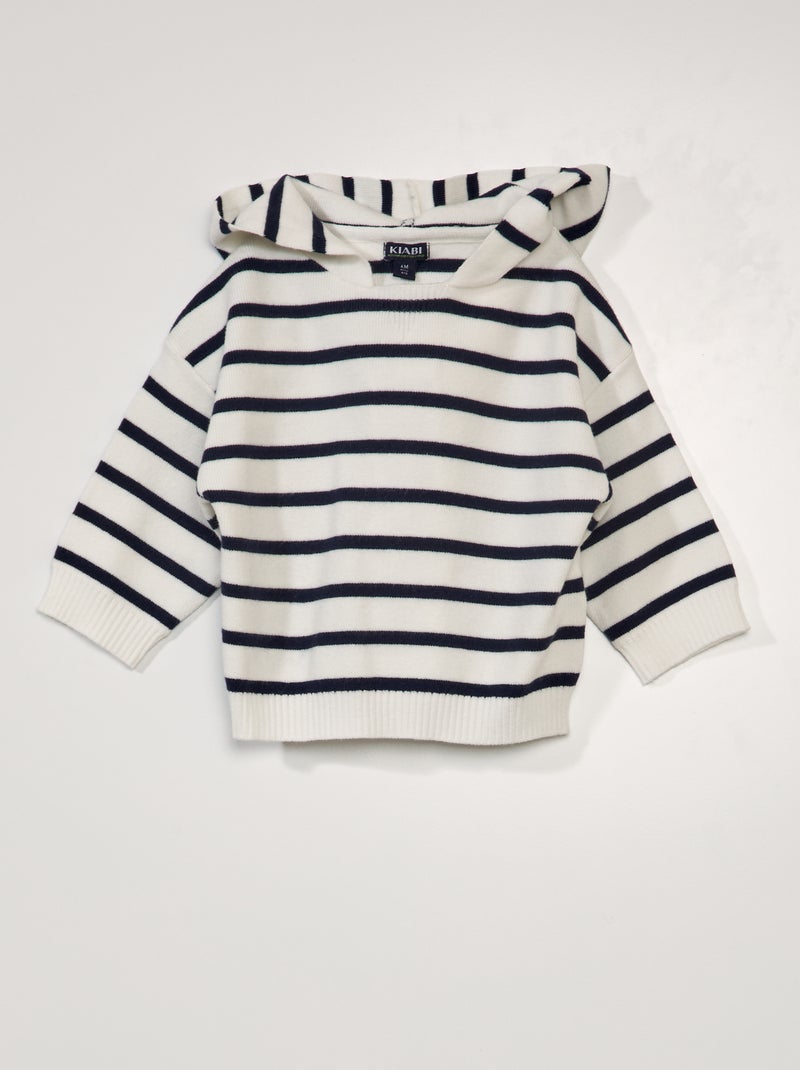 Pull en maille avec capuche Blanc/bleu - Kiabi