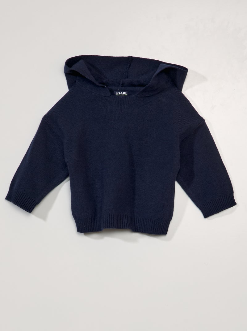 Pull en maille avec capuche Bleu - Kiabi