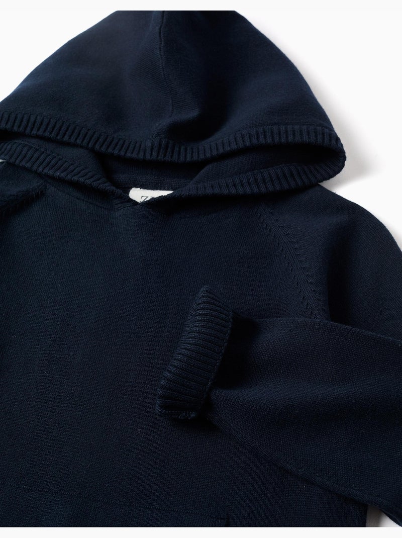 Pull en maille avec capuche B&S Bleu Bleu - Kiabi