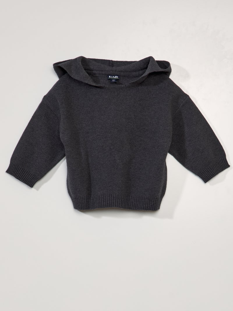 Pull en maille avec capuche Gris - Kiabi