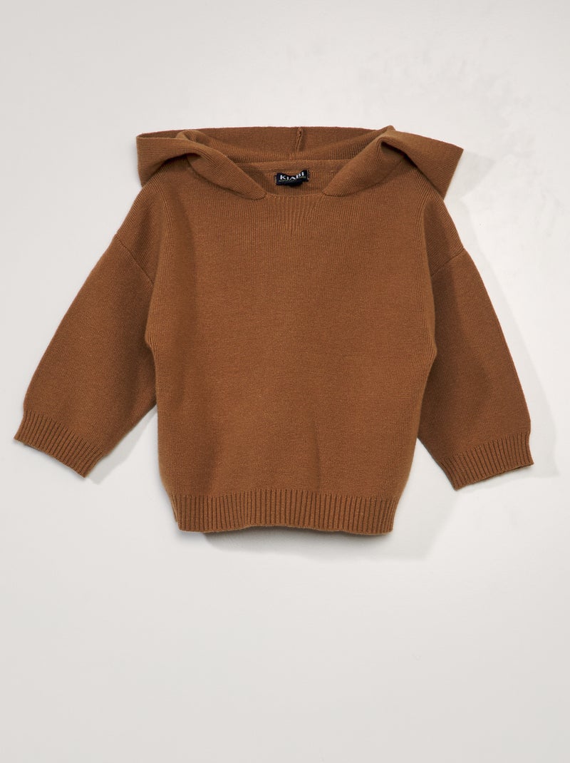 Pull en maille avec capuche Marron - Kiabi