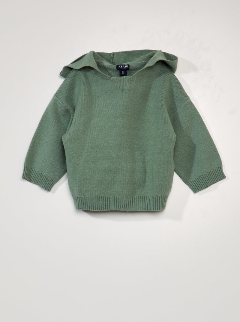 Pull en maille avec capuche Vert - Kiabi