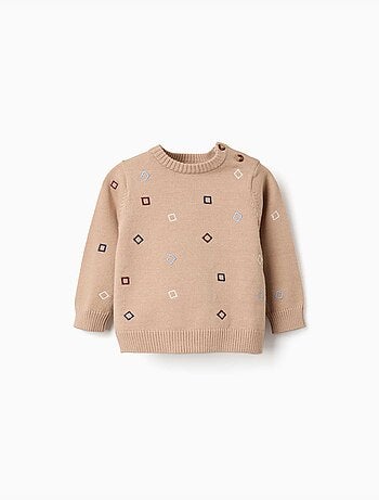 Pull en maille avec carrés brodés