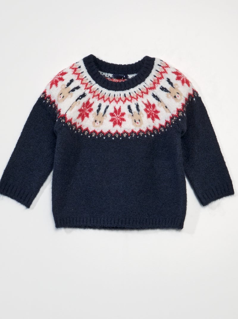 Pull en maille avec cerf et flocon Bleu - Kiabi