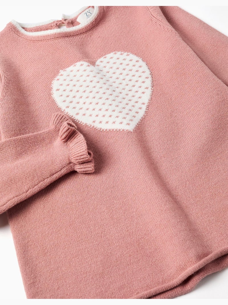 Pull en maille avec cœur jacquard Rose - Kiabi