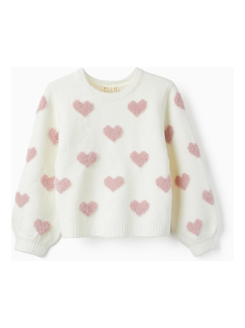 Pull en Maille avec Cœurs Pour Fille   GIRLS N' ROSES Beige clair - Kiabi