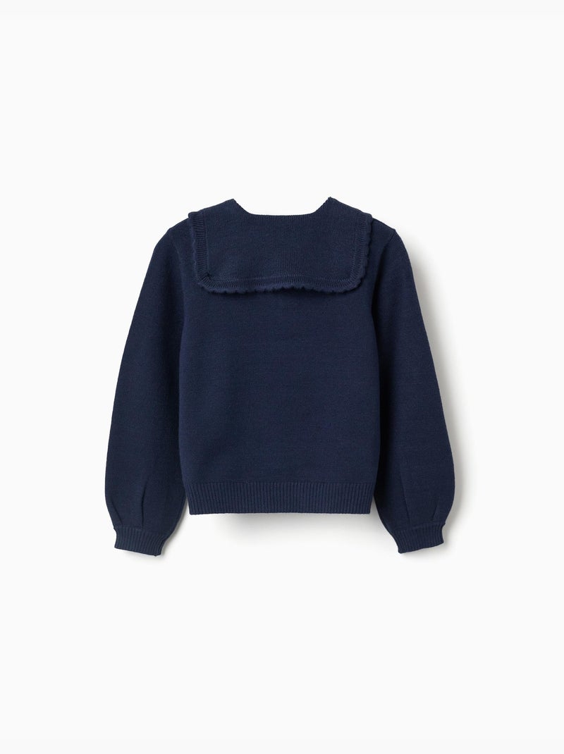 Pull en maille avec col à festons Bleu foncé - Kiabi