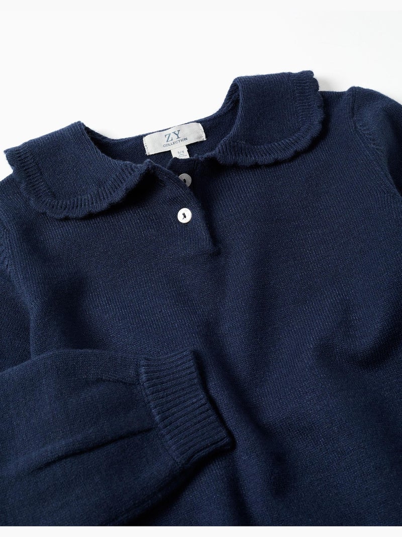 Pull en maille avec col à festons Bleu foncé - Kiabi