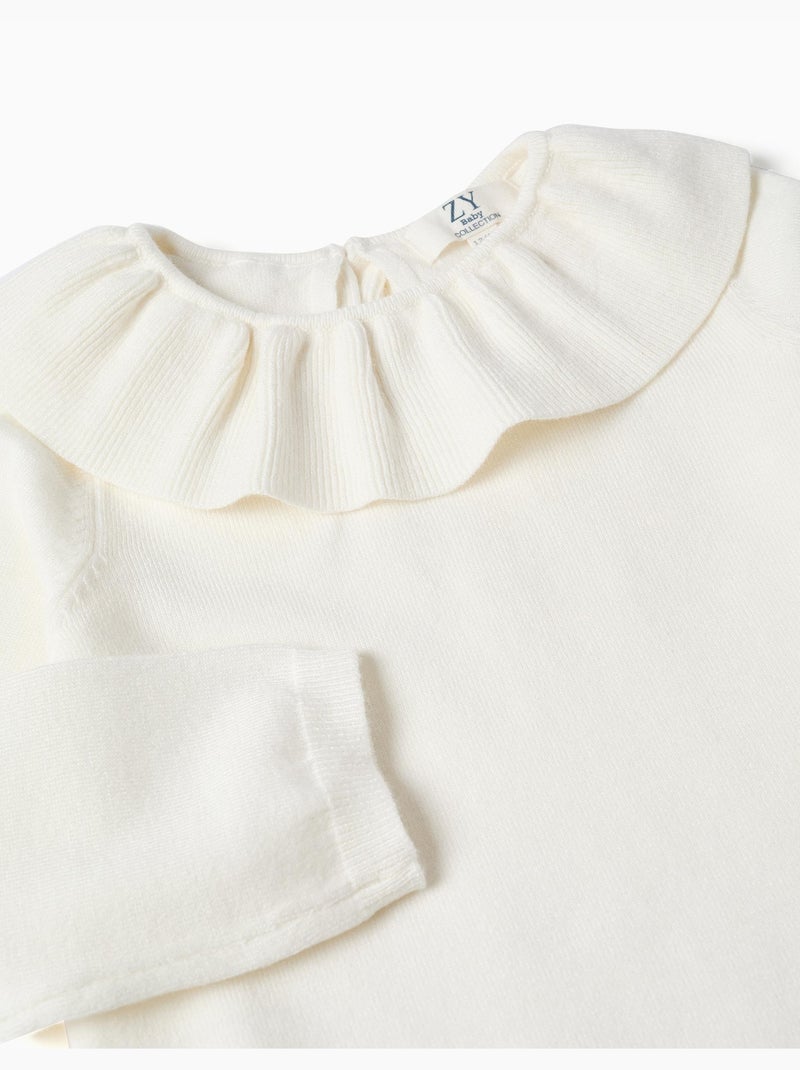 Pull en maille avec col à volants Blanc - Kiabi