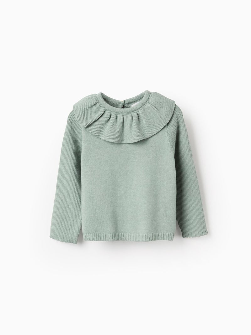 Pull en Maille avec Col à Volants Vert - Kiabi