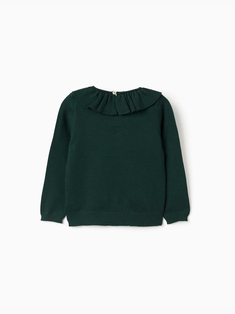 Pull en maille avec col à volants Vert foncé - Kiabi