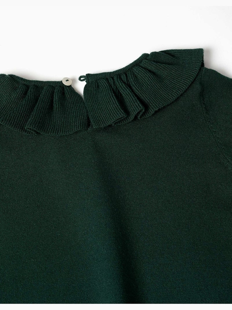 Pull en maille avec col à volants Vert foncé - Kiabi