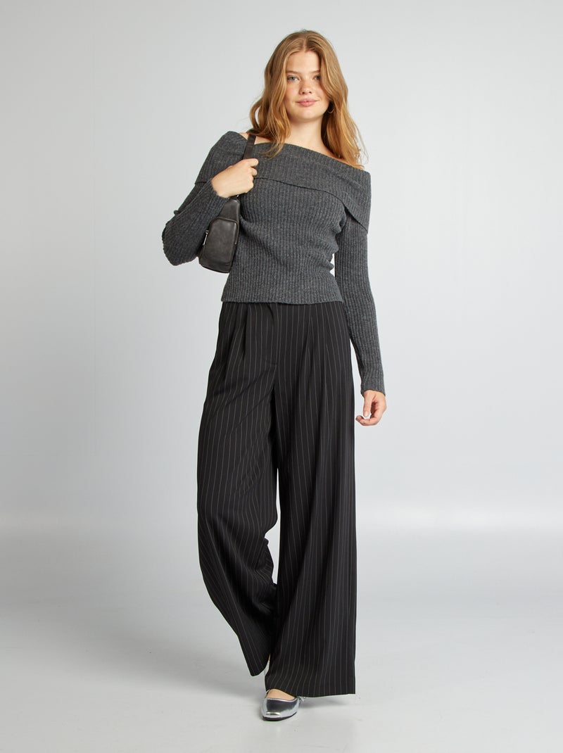 Pull en maille avec col bardot Gris - Kiabi