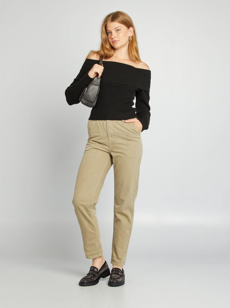 Pull en maille avec col bardot noir - Kiabi