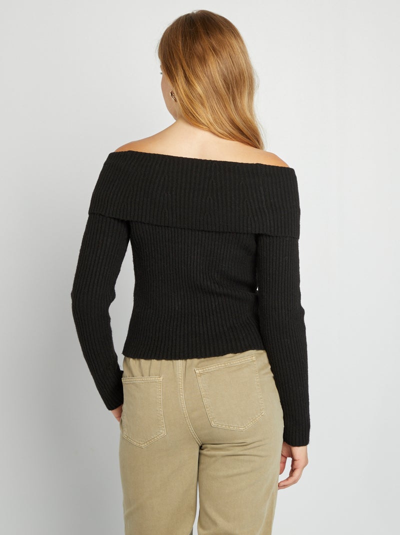 Pull en maille avec col bardot noir - Kiabi