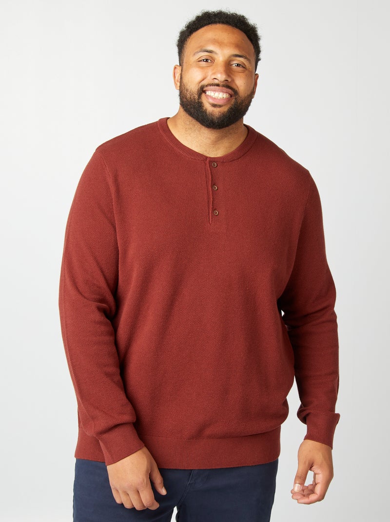 Pull en maille avec col boutonné Rouge - Kiabi