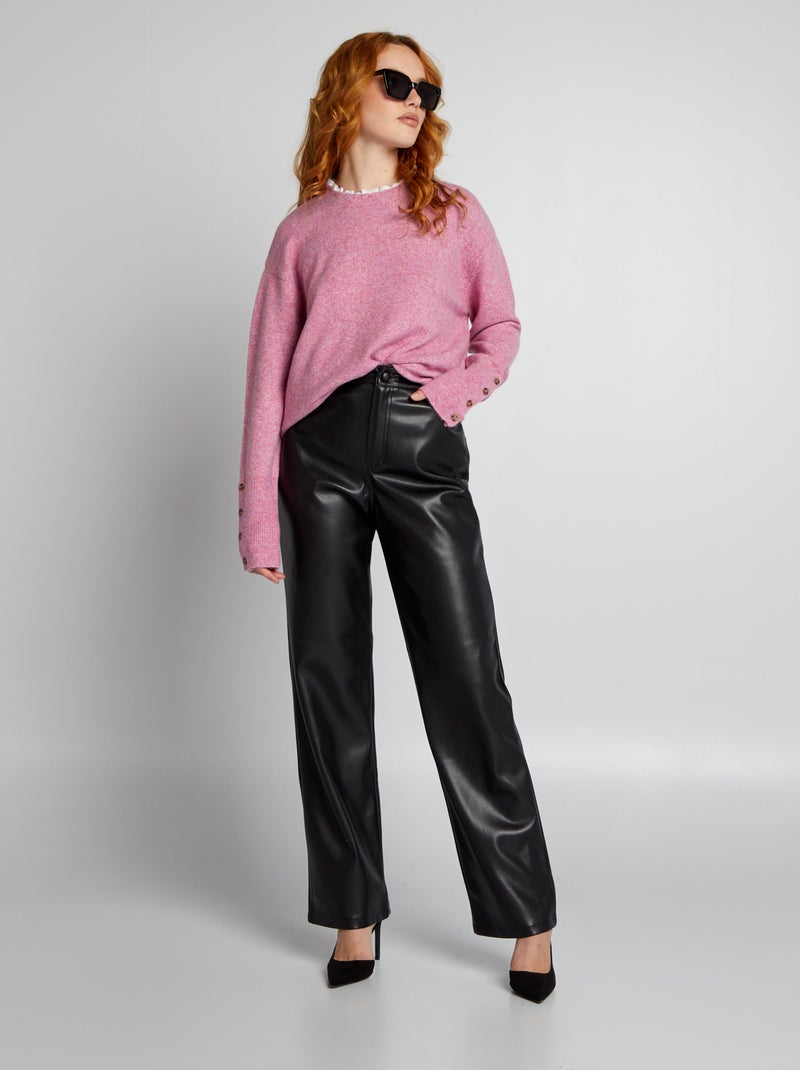 Pull en maille avec col brodé Rose - Kiabi