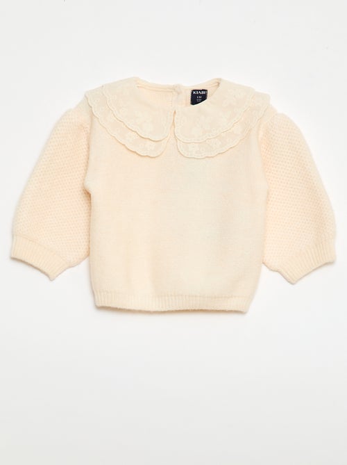 Pull en maille avec col claudine brodé - Kiabi