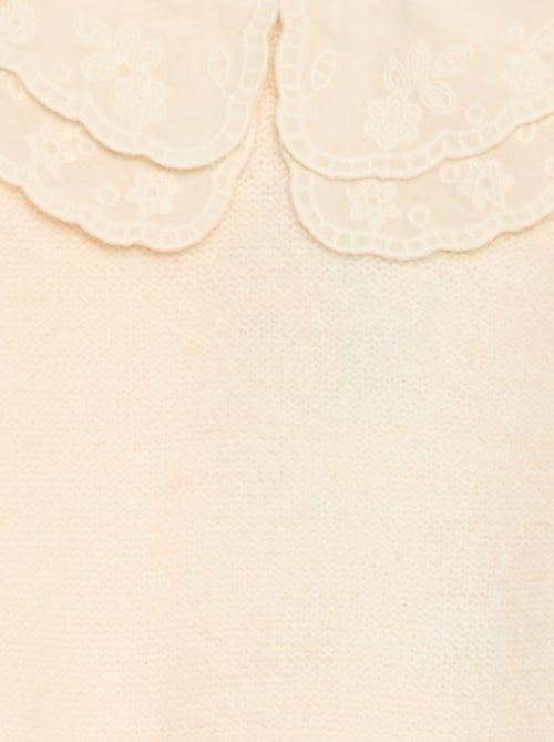 Pull en maille avec col claudine brodé - Kiabi