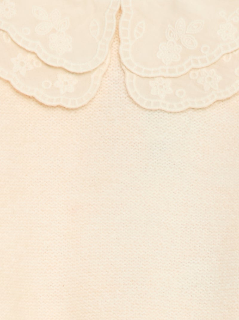 Pull en maille avec col claudine brodé Blanc - Kiabi