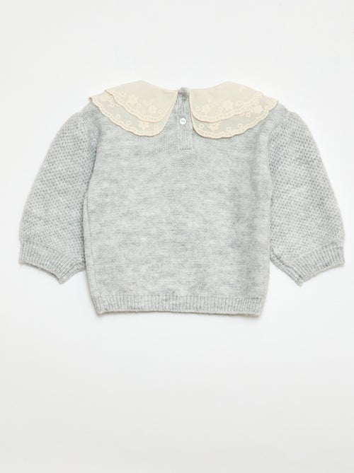 Pull en maille avec col claudine brodé - Kiabi